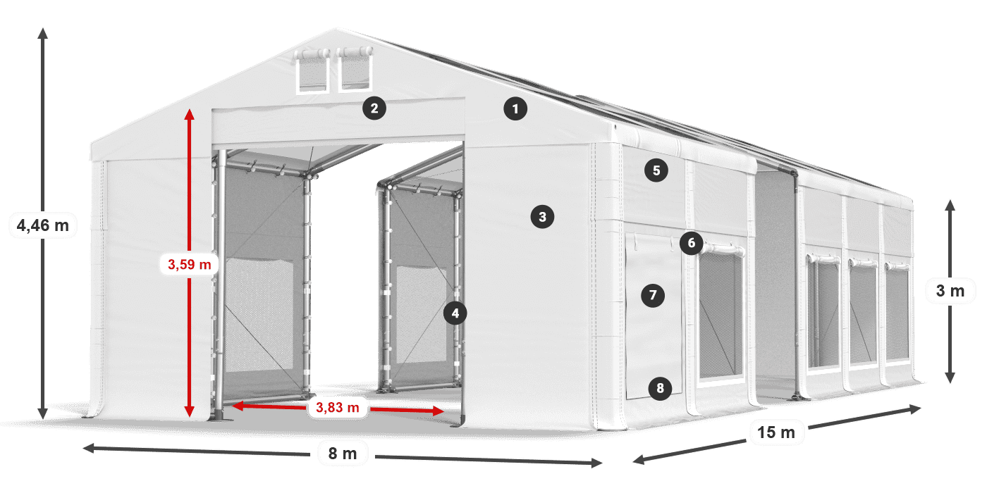 Tetto: MS T 580 PVC Pareti: SD M 500 PVC 3m leggenda