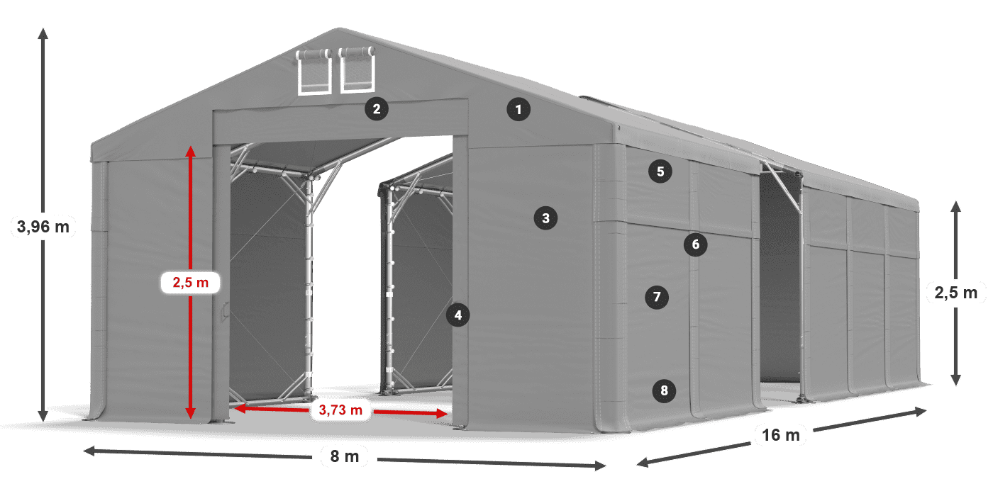 Tetto: FR 620 PVC Pareti: SD 500 PVC 2.5m leggenda