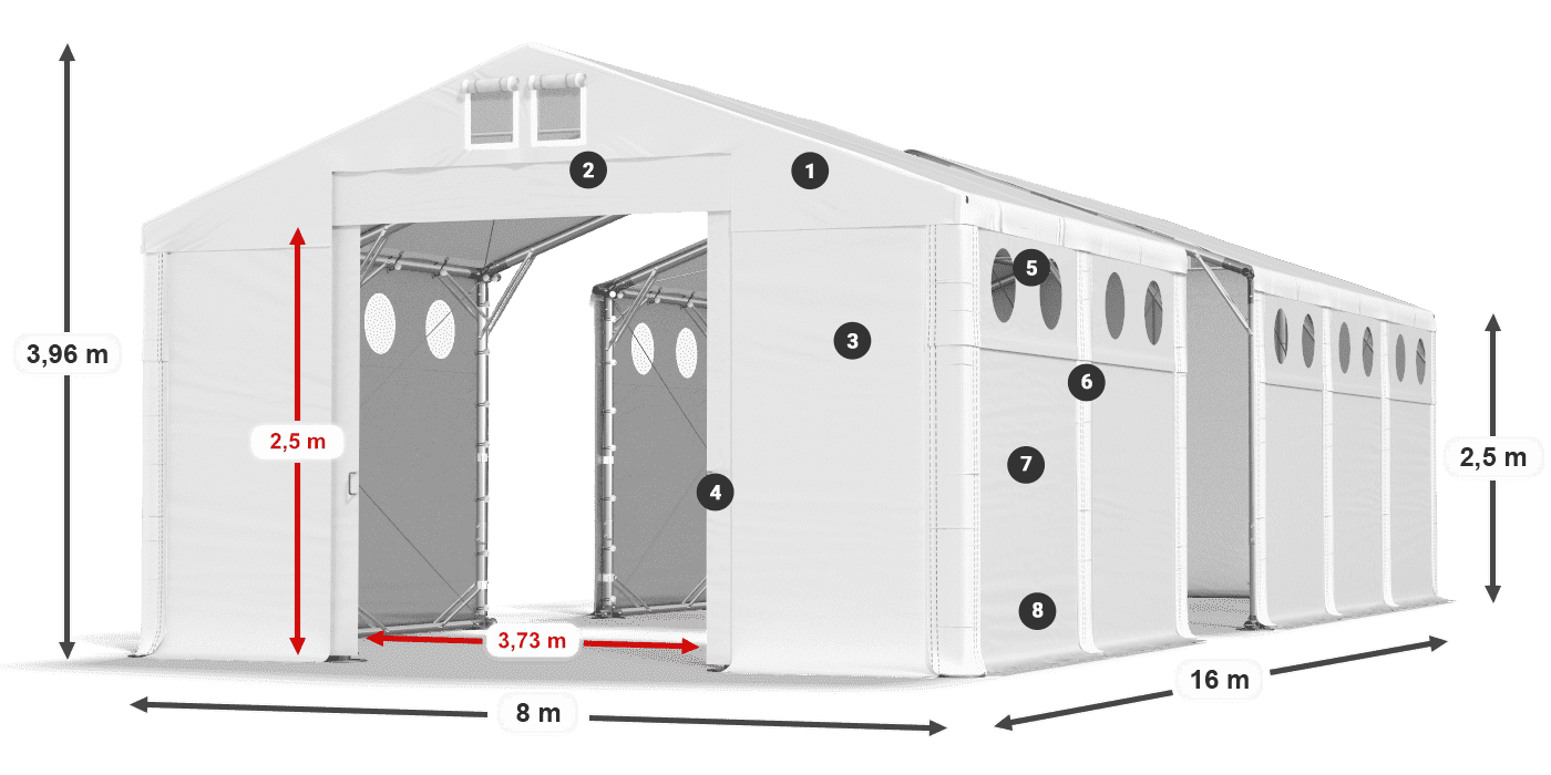 Tetto: MS 580 PVC Pareti: FR O 620 PVC 2.5m leggenda