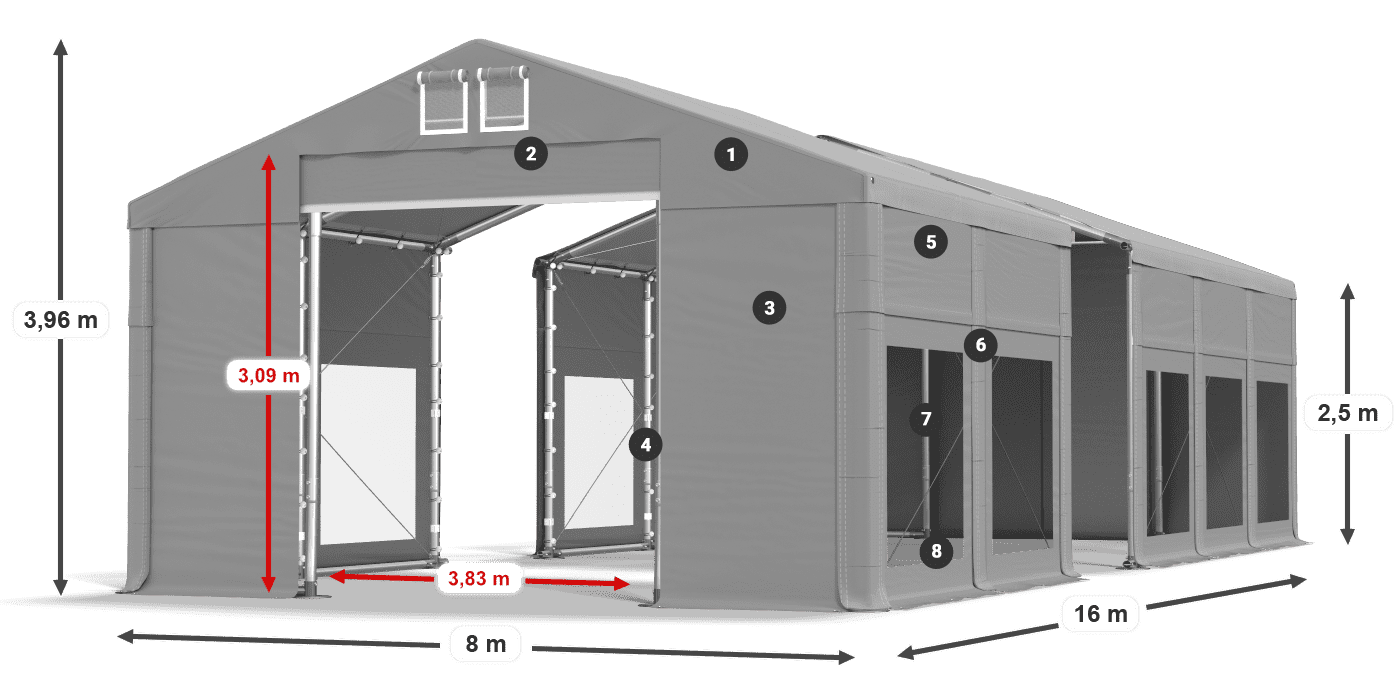 Tetto: MS 580 PVC Pareti: MS 580 PVC 2.5m leggenda