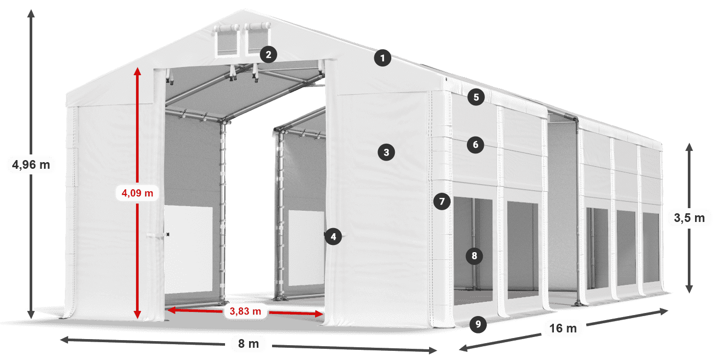 Tetto: MS 580 PVC Pareti: MS 580 PVC 3.5m leggenda