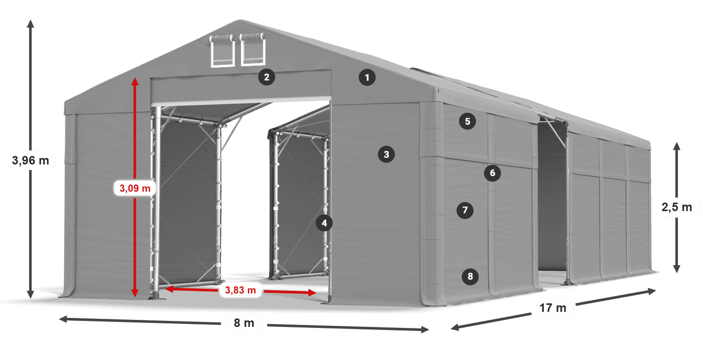 Tetto: FR 620 PVC Pareti: SD 500 PVC 2.5m leggenda