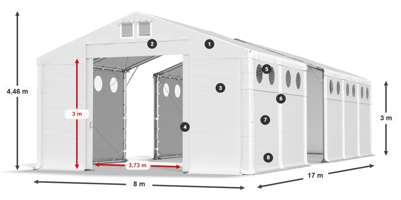 Tetto: MS 580 PVC Pareti: FR O 620 PVC 3m leggenda