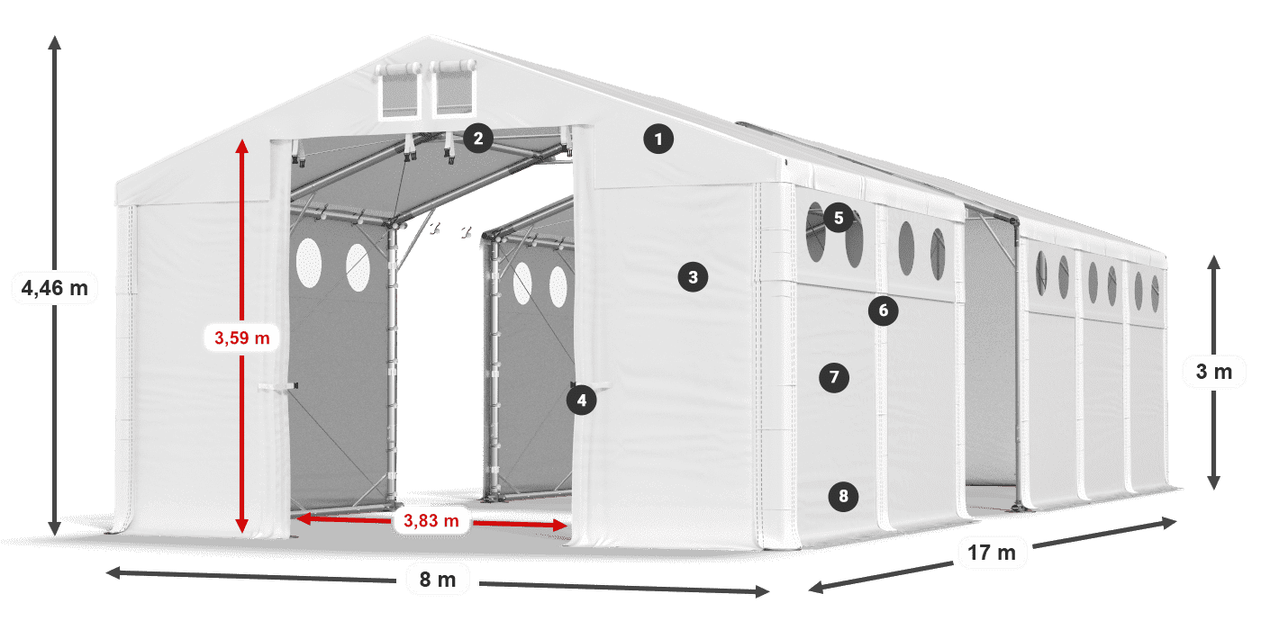 Tetto: MS 580 PVC Pareti: FR O 620 PVC 3m leggenda