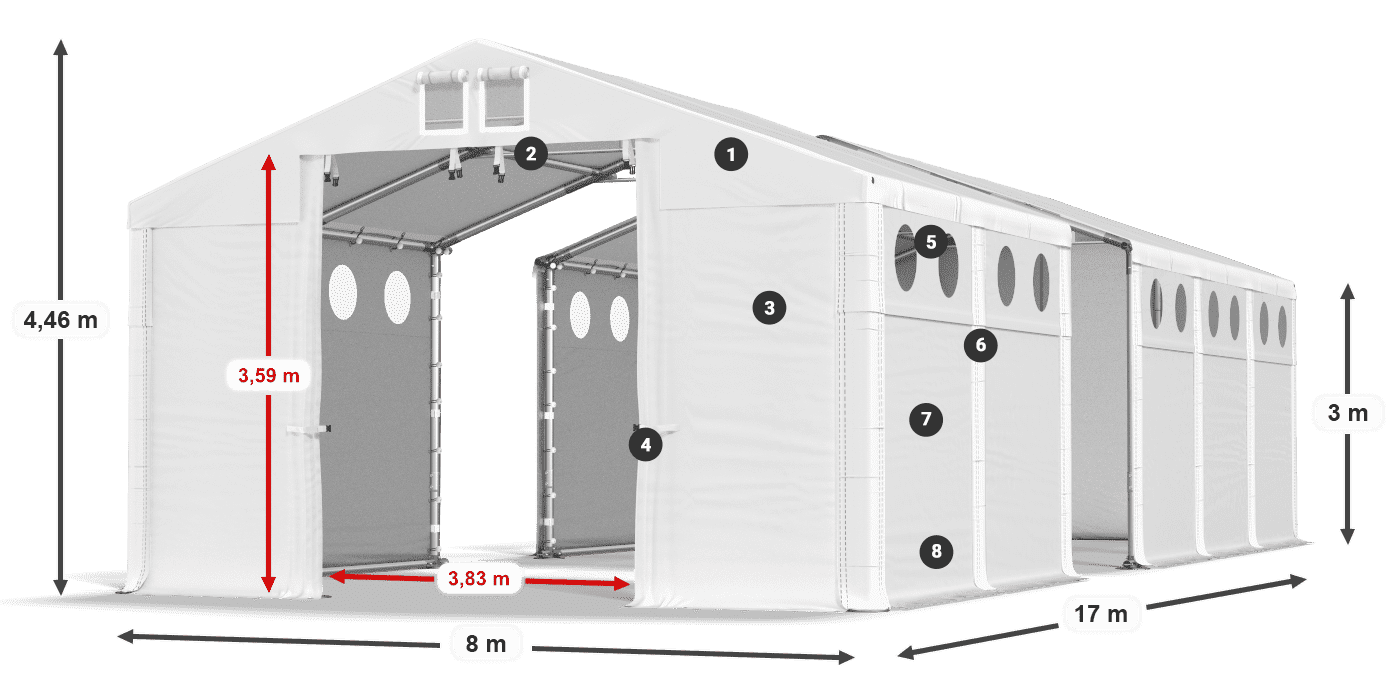 Tetto: MS 580 PVC Pareti: FR O 620 PVC 3m leggenda