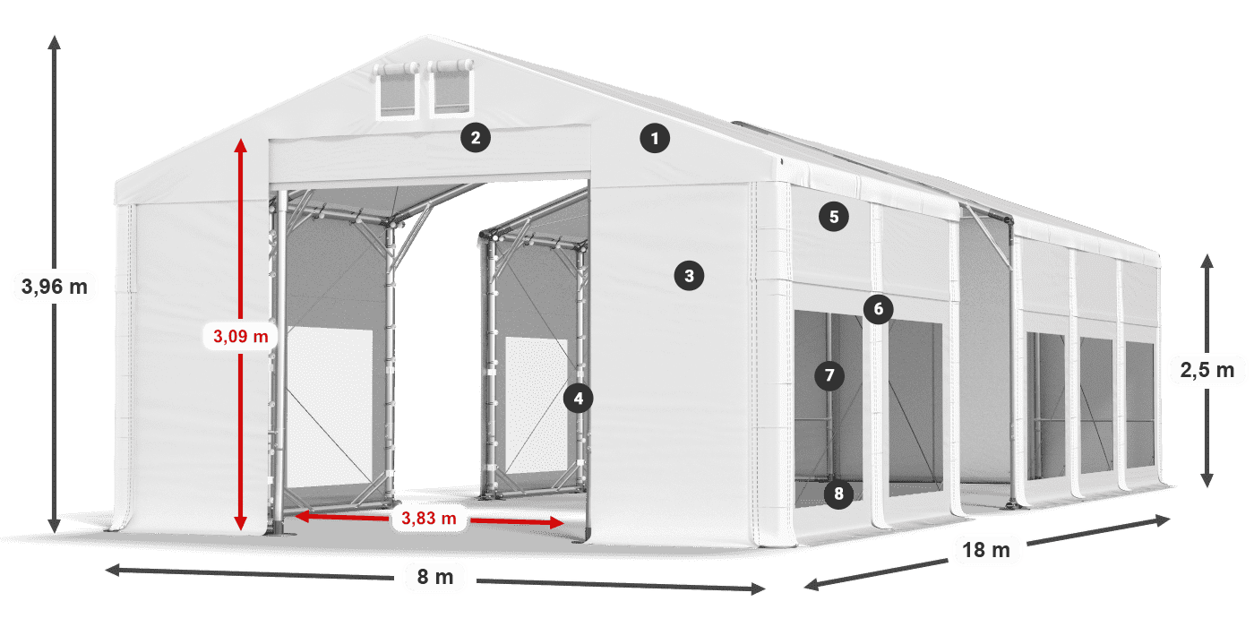 Tetto: FR 620 PVC Pareti: MS 580 PVC 2.5m leggenda