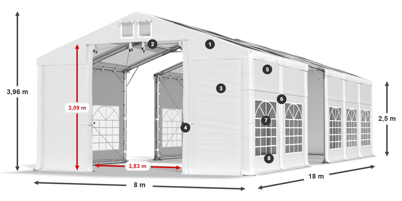 Tetto: MS T 580 PVC Pareti: FR 620 PVC 2.5m leggenda