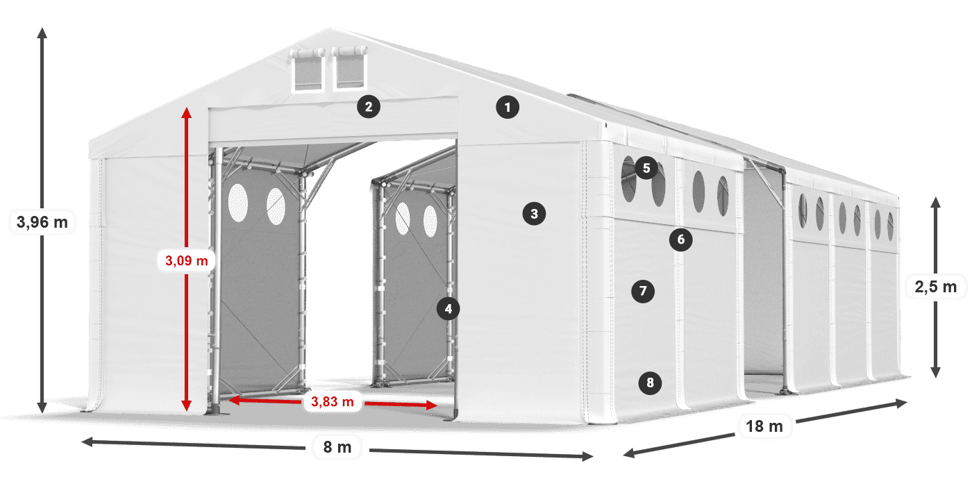 Tetto: MS 580 PVC Pareti: SD O 500 PVC 2.5m leggenda
