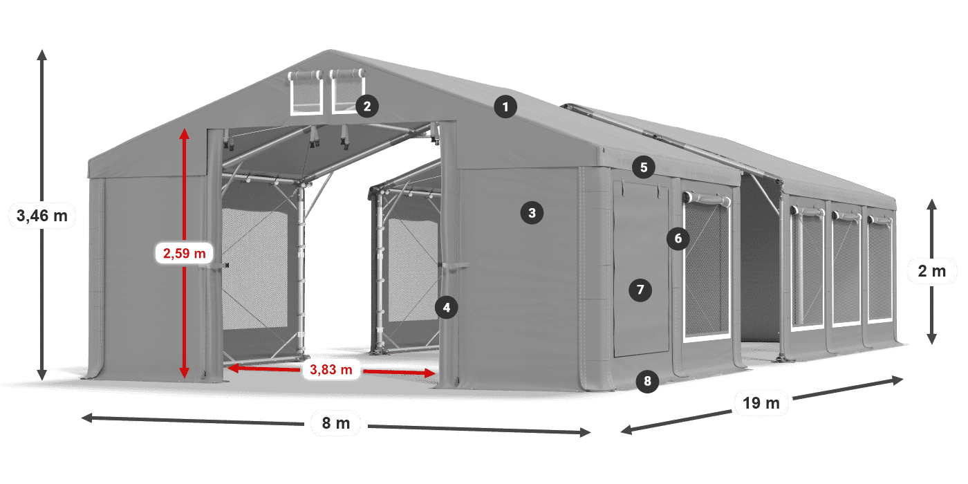 Tetto: MS 580 PVC Pareti: SD M 500 PVC 2m leggenda