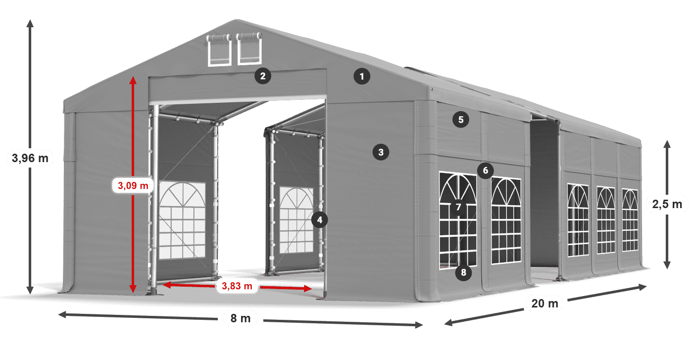 Tetto: FR 620 PVC Pareti: SD 500 PVC 2.5m leggenda