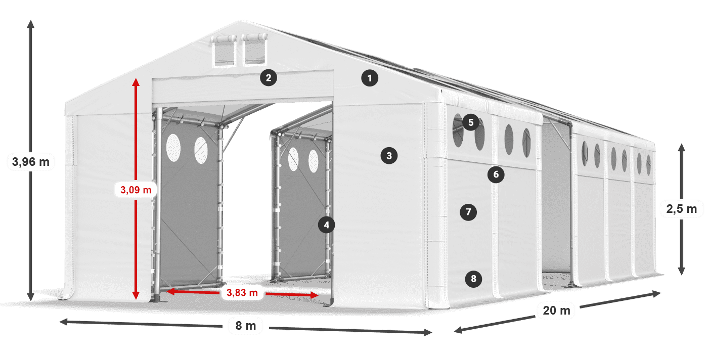 Tetto: MS T 580 PVC Pareti: SD O 500 PVC 2.5m leggenda