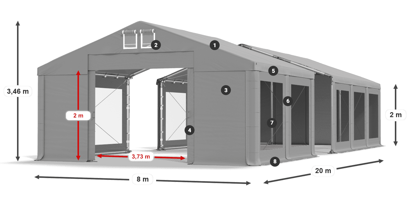 Tetto: MS 580 PVC Pareti: MS 580 PVC 2m leggenda