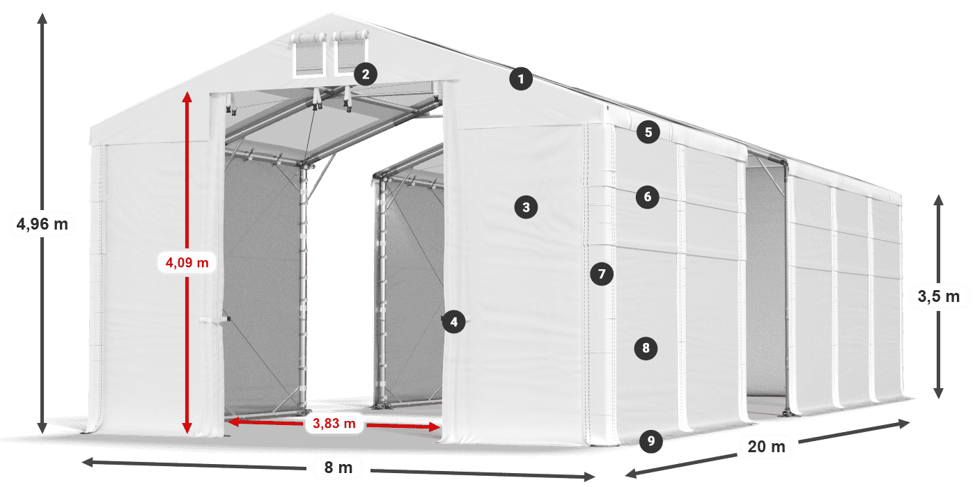 Tetto: MS T 580 PVC Pareti: SD 500 PVC 3.5m leggenda