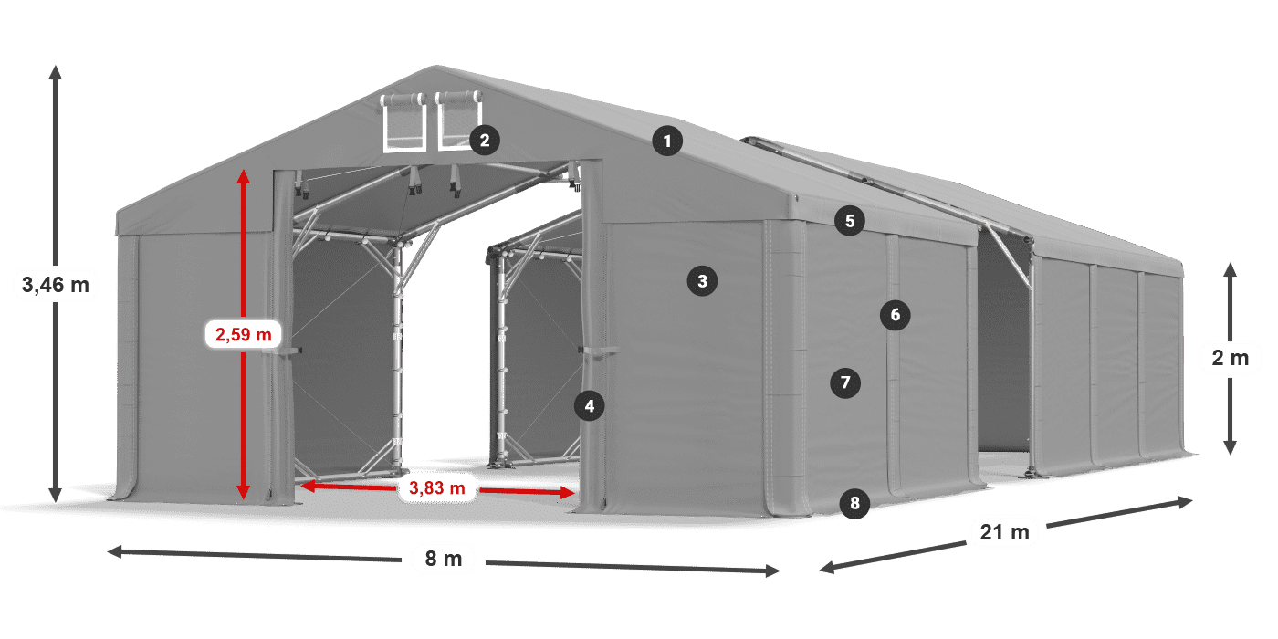 Tetto: MS 580 PVC Pareti: SD 500 PVC 2m leggenda