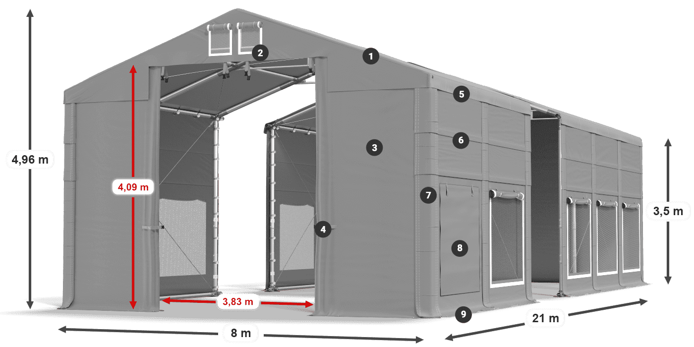 Tetto: FR 620 PVC Pareti: SD 500 PVC 3.5m leggenda