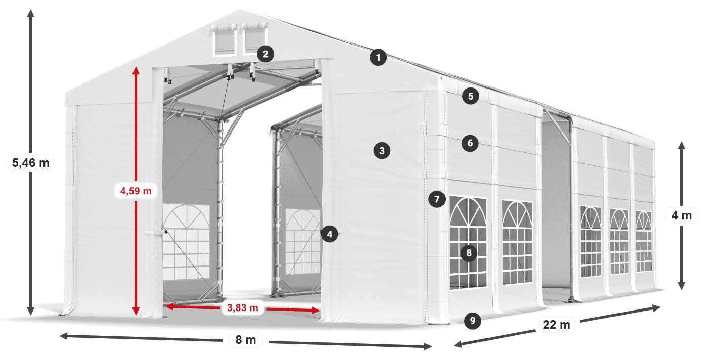 Tetto: MS T 580 PVC Pareti: SD 500 I PVC 4m leggenda
