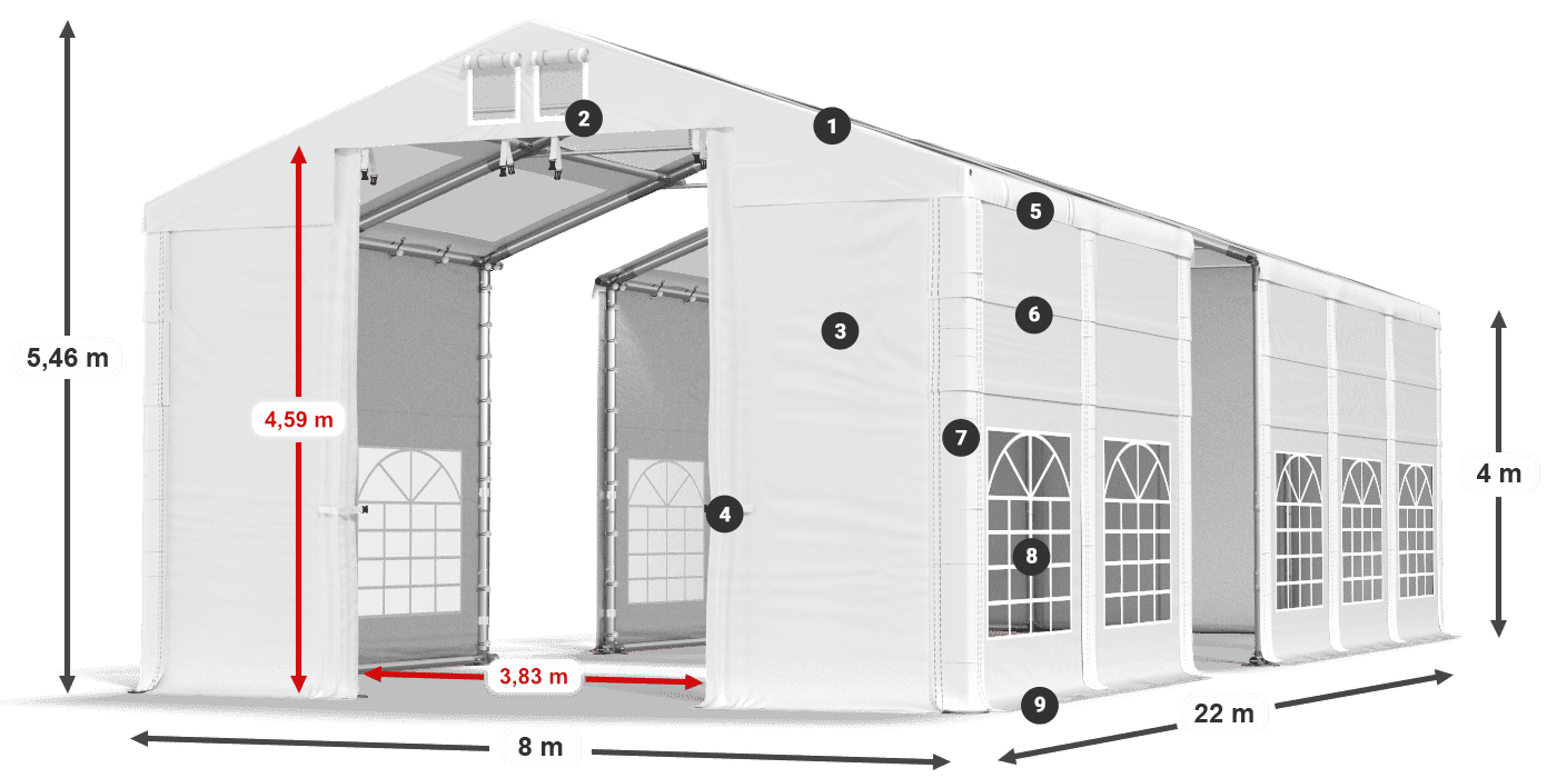 Tetto: MS T 580 PVC Pareti: SD 500 I PVC 4m leggenda