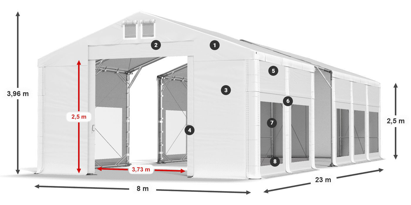 Tetto: FR 620 PVC Pareti: MS 580 PVC 2.5m leggenda