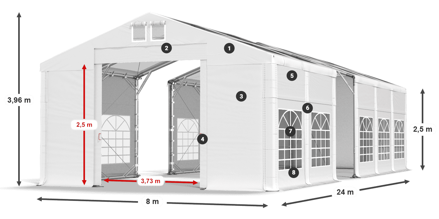 Tetto: MS T 580 PVC Pareti: FR 620 PVC 2.5m leggenda