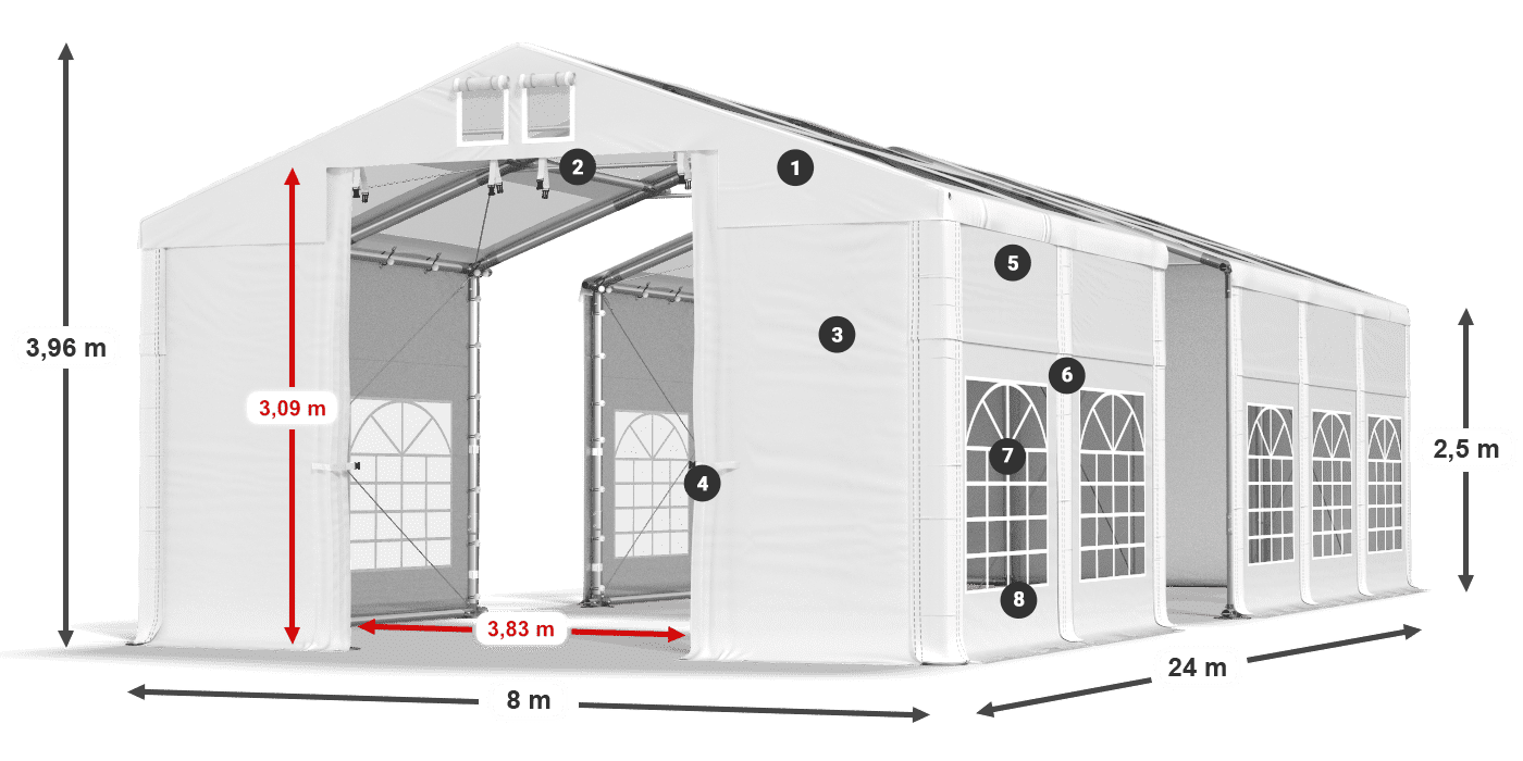 Tetto: MS T 580 PVC Pareti: FR 620 PVC 2.5m leggenda