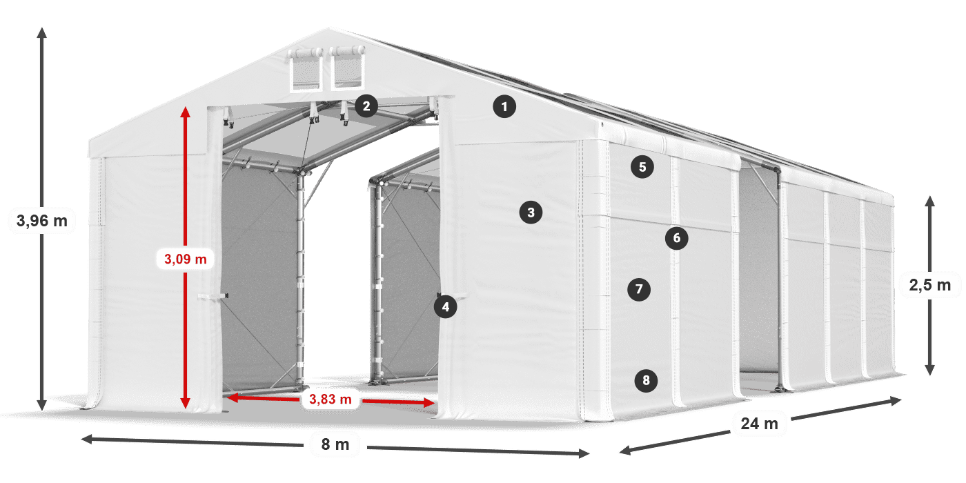 Tetto: MS T 580 PVC Pareti: SD 500 PVC 2.5m leggenda