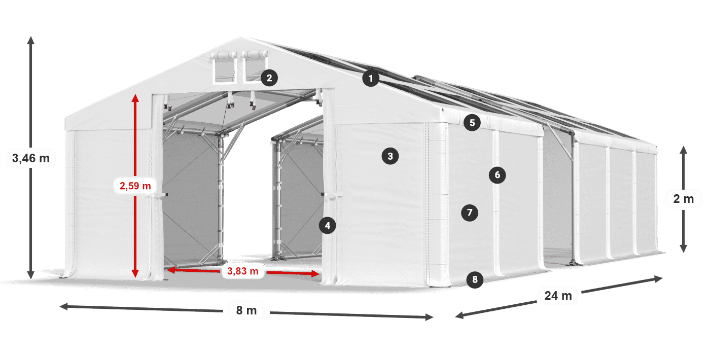 Tetto: MS T 580 PVC Pareti: FR 620 PVC 2m leggenda