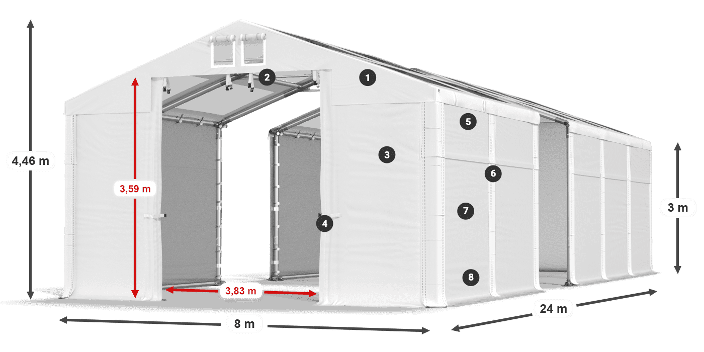 Tetto: MS T 580 PVC Pareti: FR 620 PVC 3m leggenda