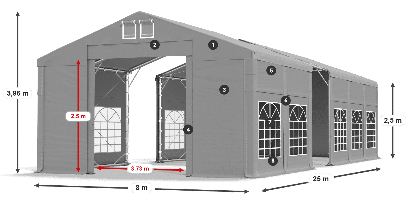 Tetto: FR 620 PVC Pareti: SD 500 PVC 2.5m leggenda