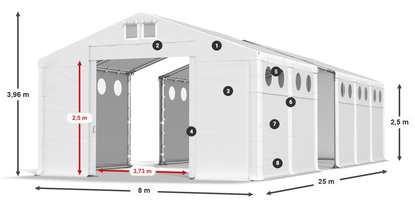 Tetto: FR 620 PVC Pareti: SD O 500 PVC 2.5m leggenda