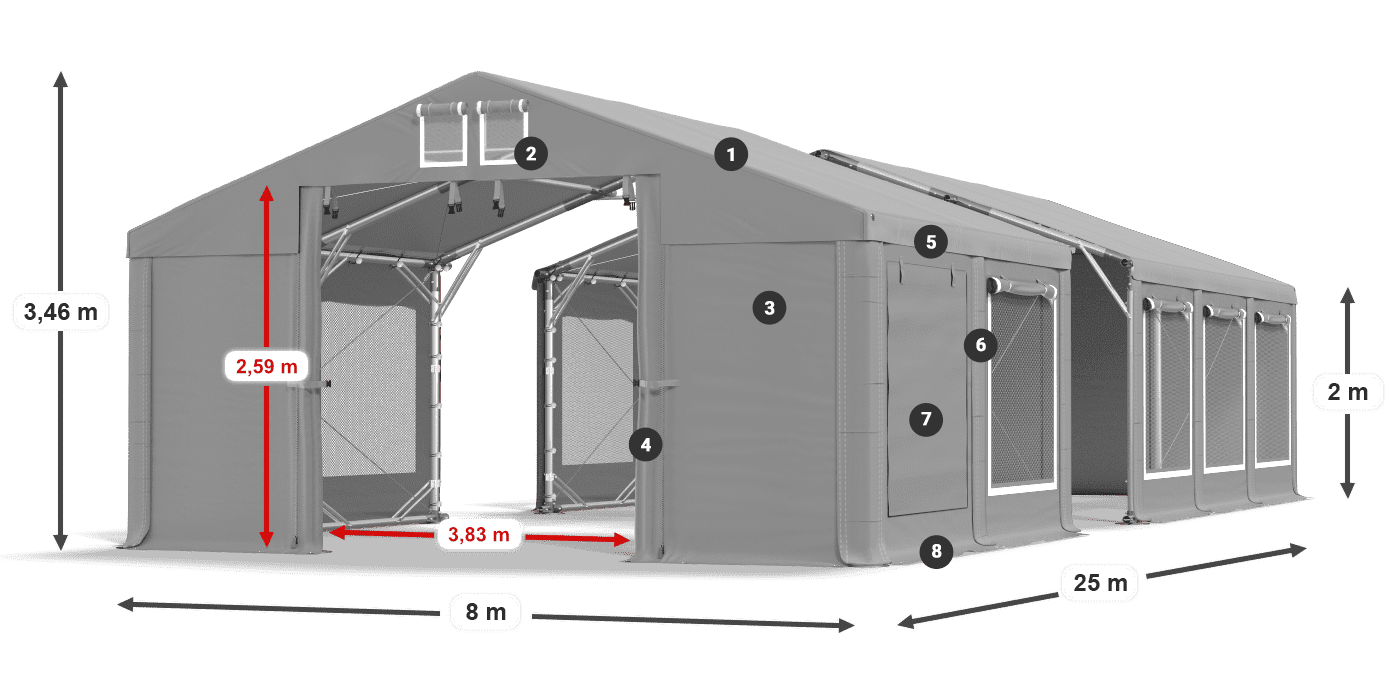 Tetto: MS 580 PVC Pareti: SD M 500 PVC 2m leggenda