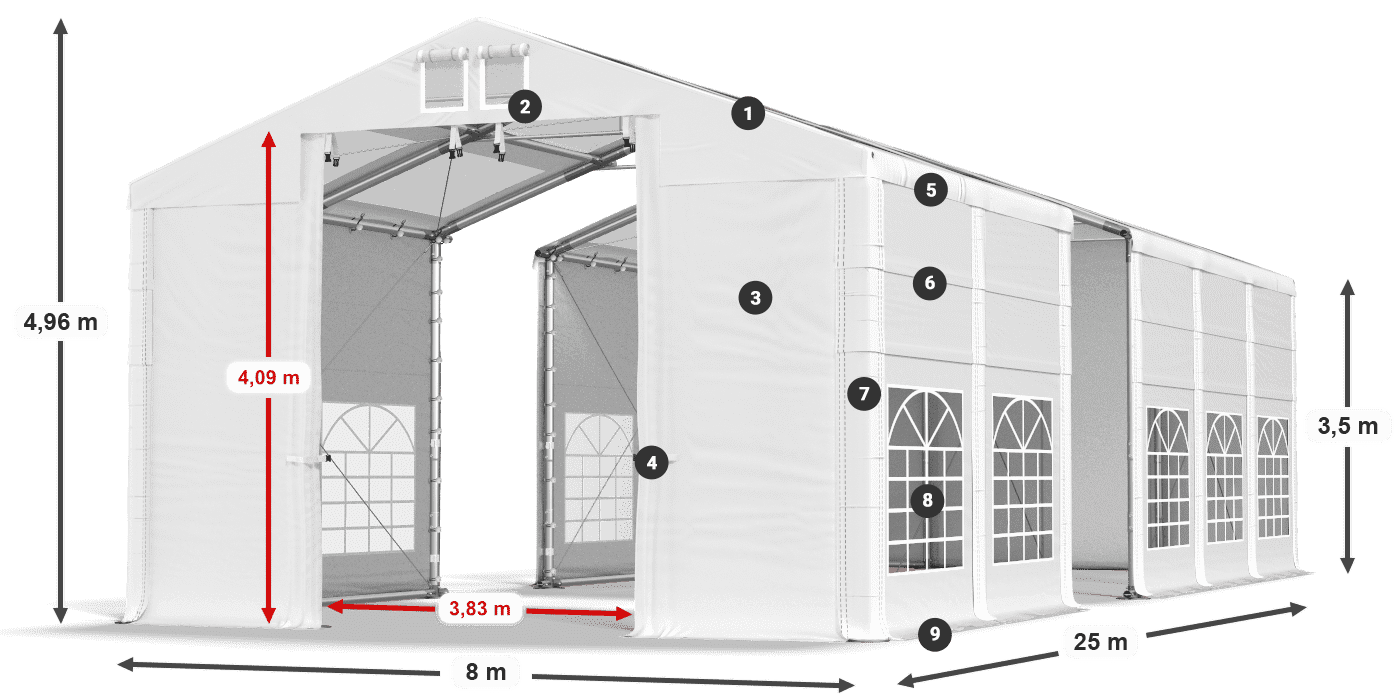 Tetto: MS T 580 PVC Pareti: FR 620 PVC 2.5m leggenda
