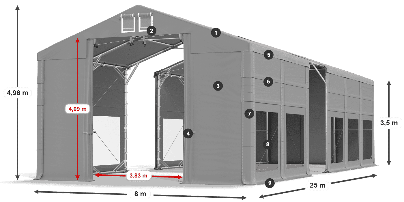 Tetto: MS 580 PVC Pareti: MS 580 PVC 3.5m leggenda