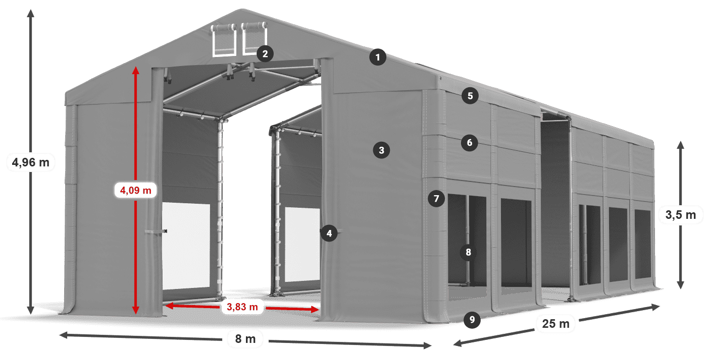 Tetto: MS 580 PVC Pareti: MS 580 PVC 3.5m leggenda