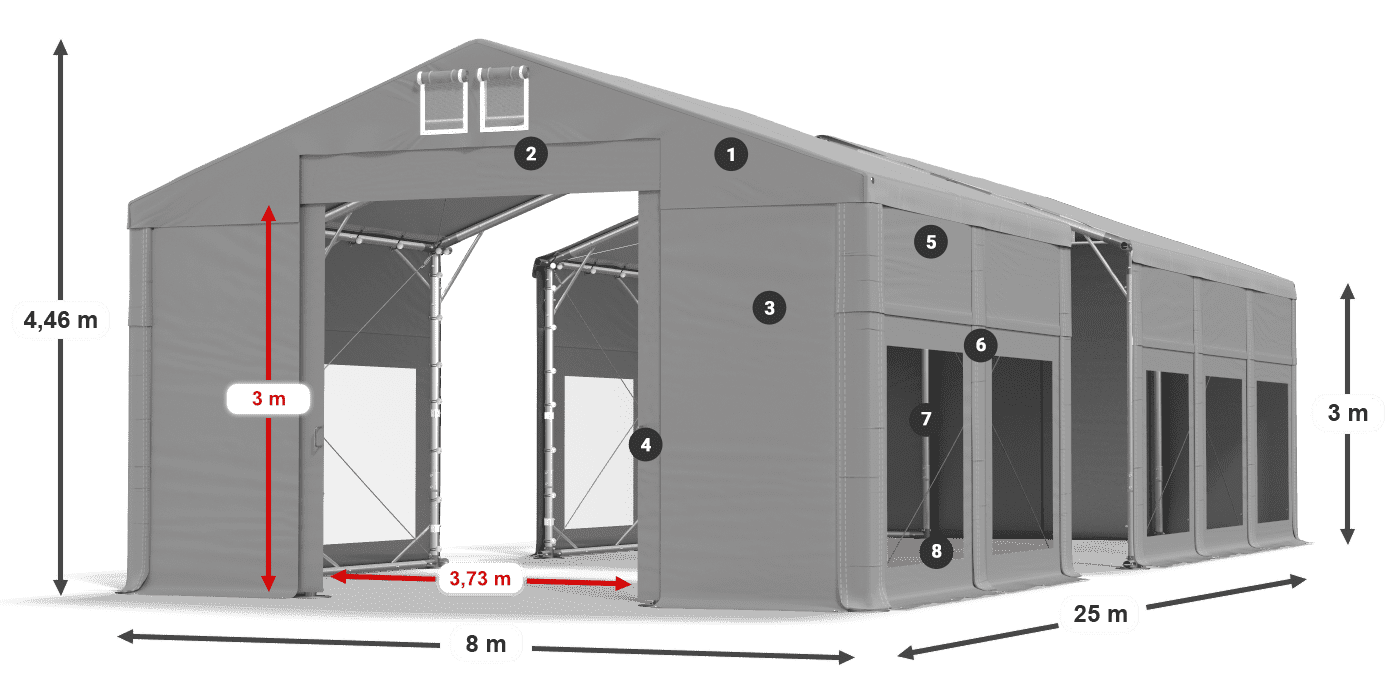 Tetto: MS 580 PVC Pareti: MS 580 PVC 3m leggenda