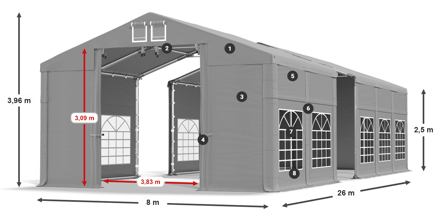 Tetto: FR 620 PVC Pareti: SD 500 PVC 2.5m leggenda