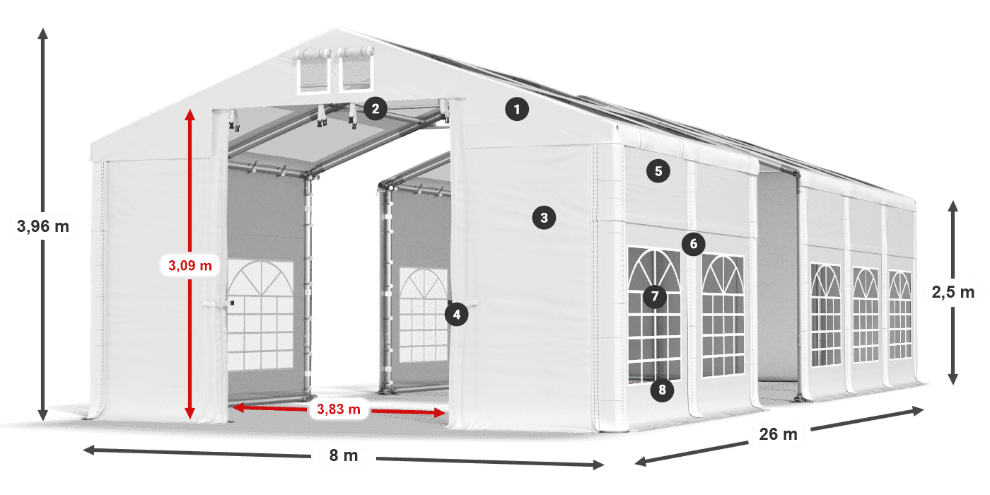 Tetto: MS 580 PVC Pareti: SD 500 PVC 2.5m leggenda