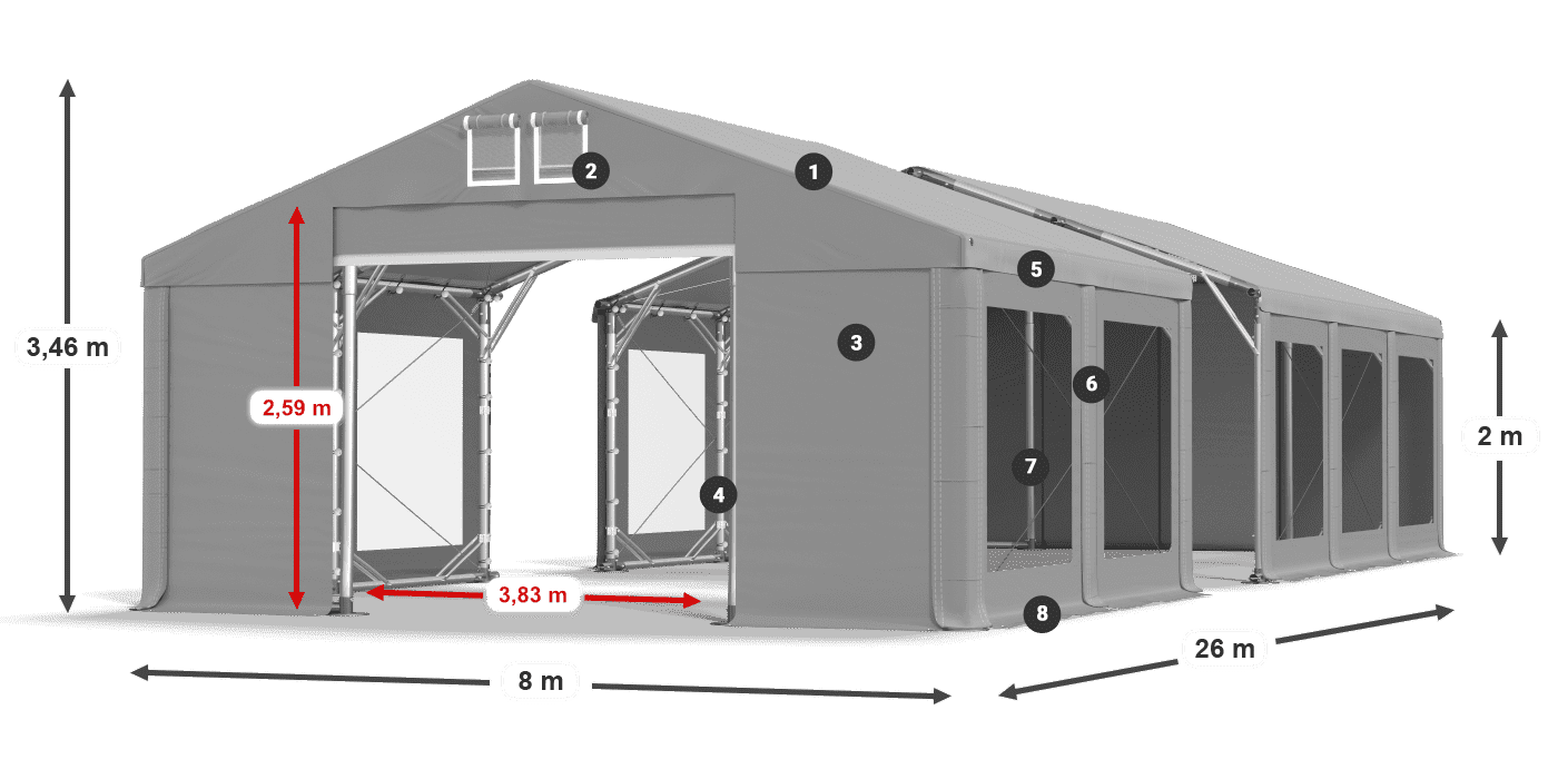 Tetto: MS 580 PVC Pareti: MS 580 PVC 2m leggenda