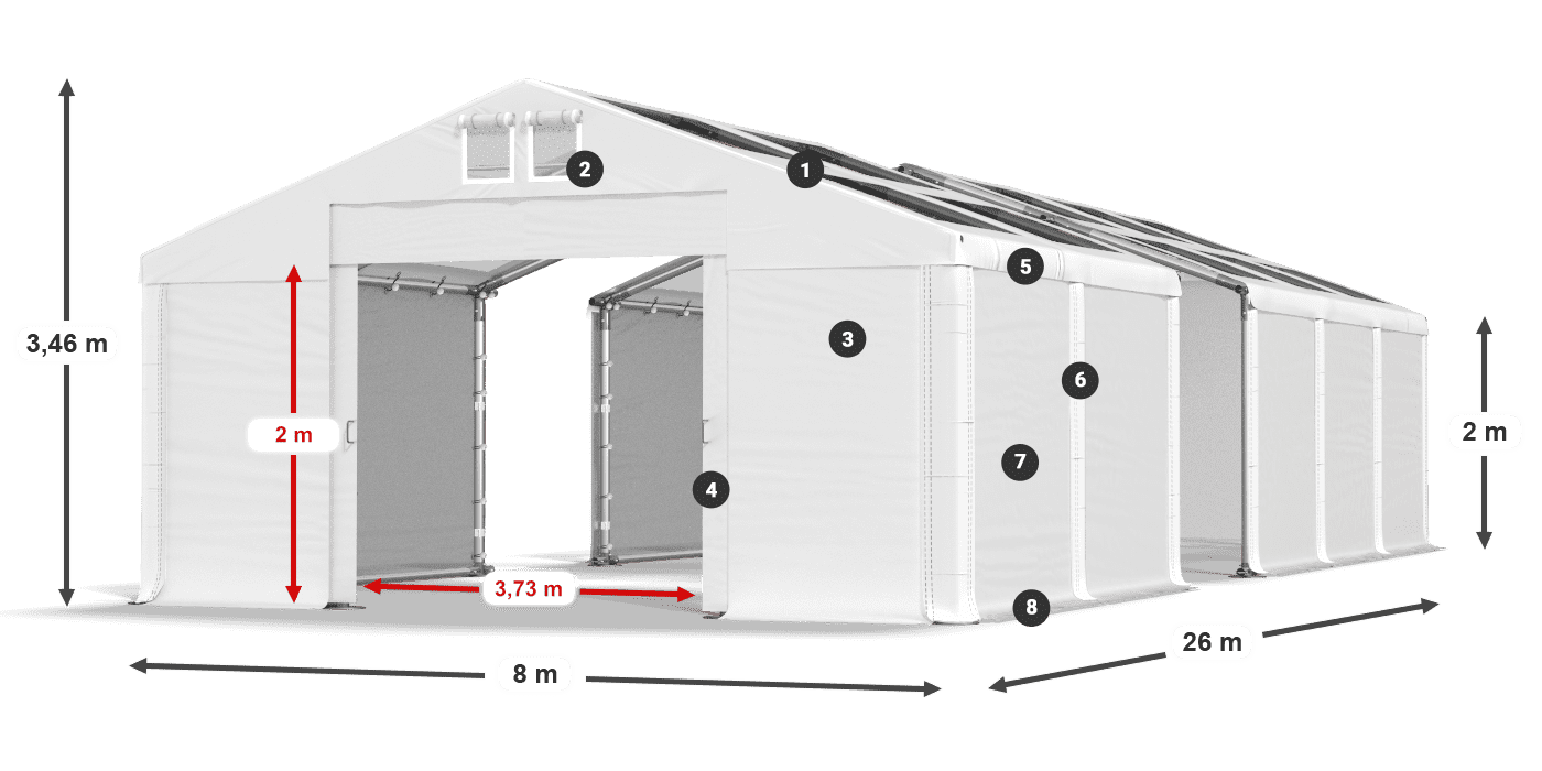 Tetto: MS T 580 PVC Pareti: SD 500 PVC 2m leggenda