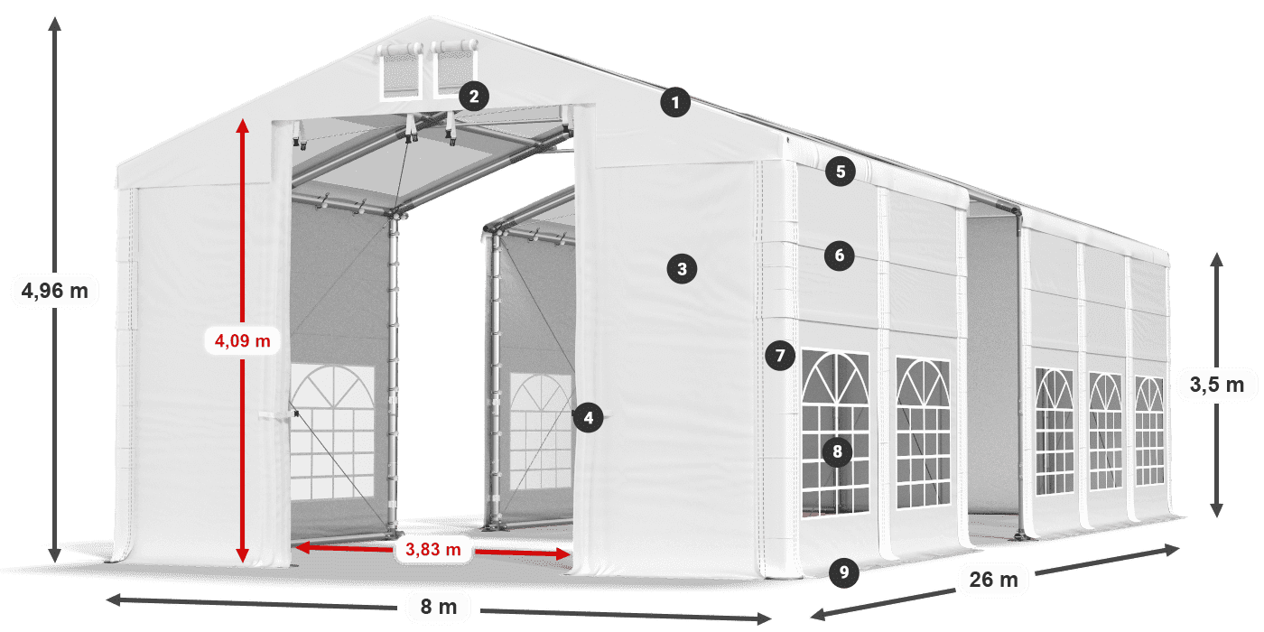 Tetto: MS T 580 PVC Pareti: FR 620 PVC 2.5m leggenda
