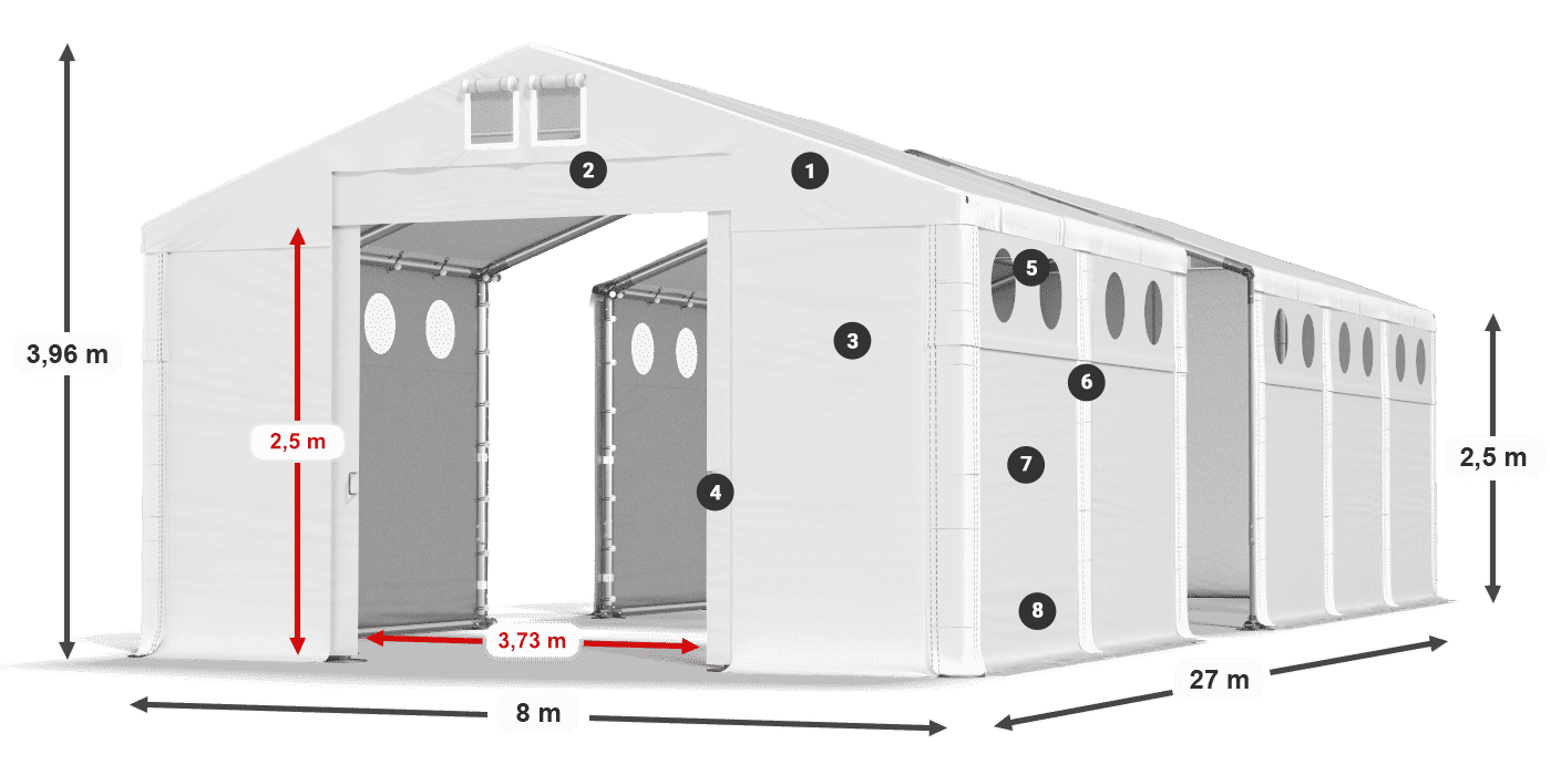 Tetto: FR 620 PVC Pareti: SD O 500 PVC 2.5m leggenda