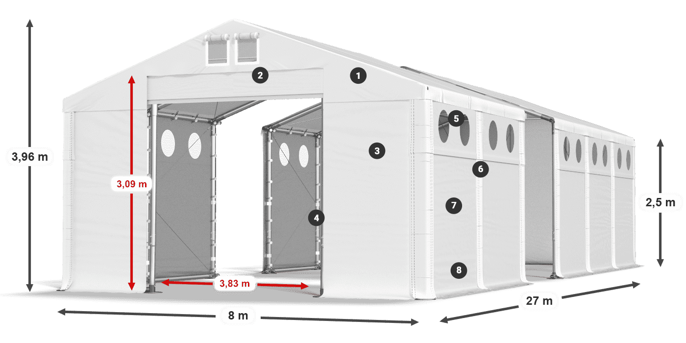 Tetto: FR 620 PVC Pareti: SD O 500 PVC 2.5m leggenda