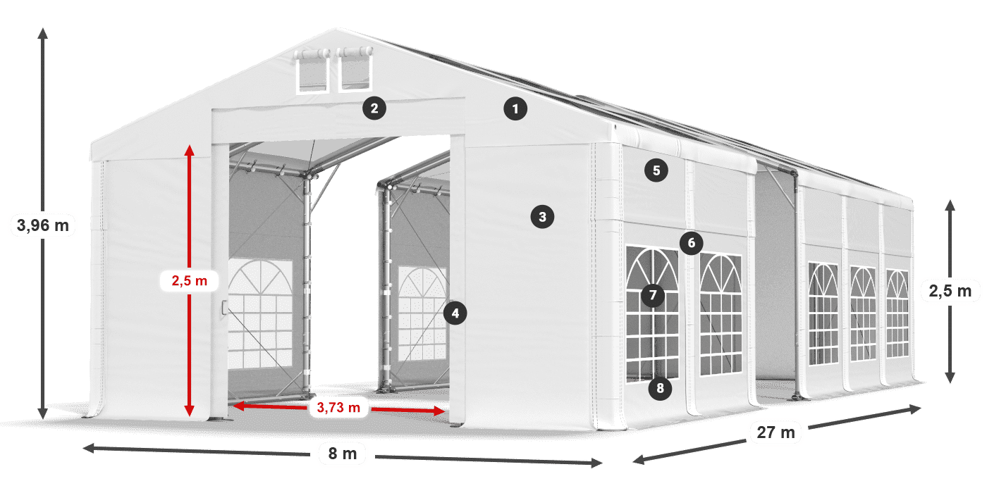 Tetto: MS T 580 PVC Pareti: FR 620 PVC 2.5m leggenda