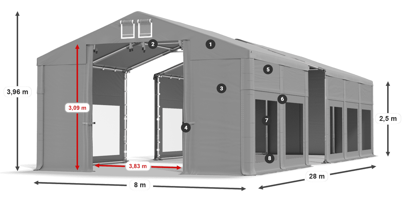 Tetto: MS 580 PVC Pareti: MS 580 PVC 2.5m leggenda
