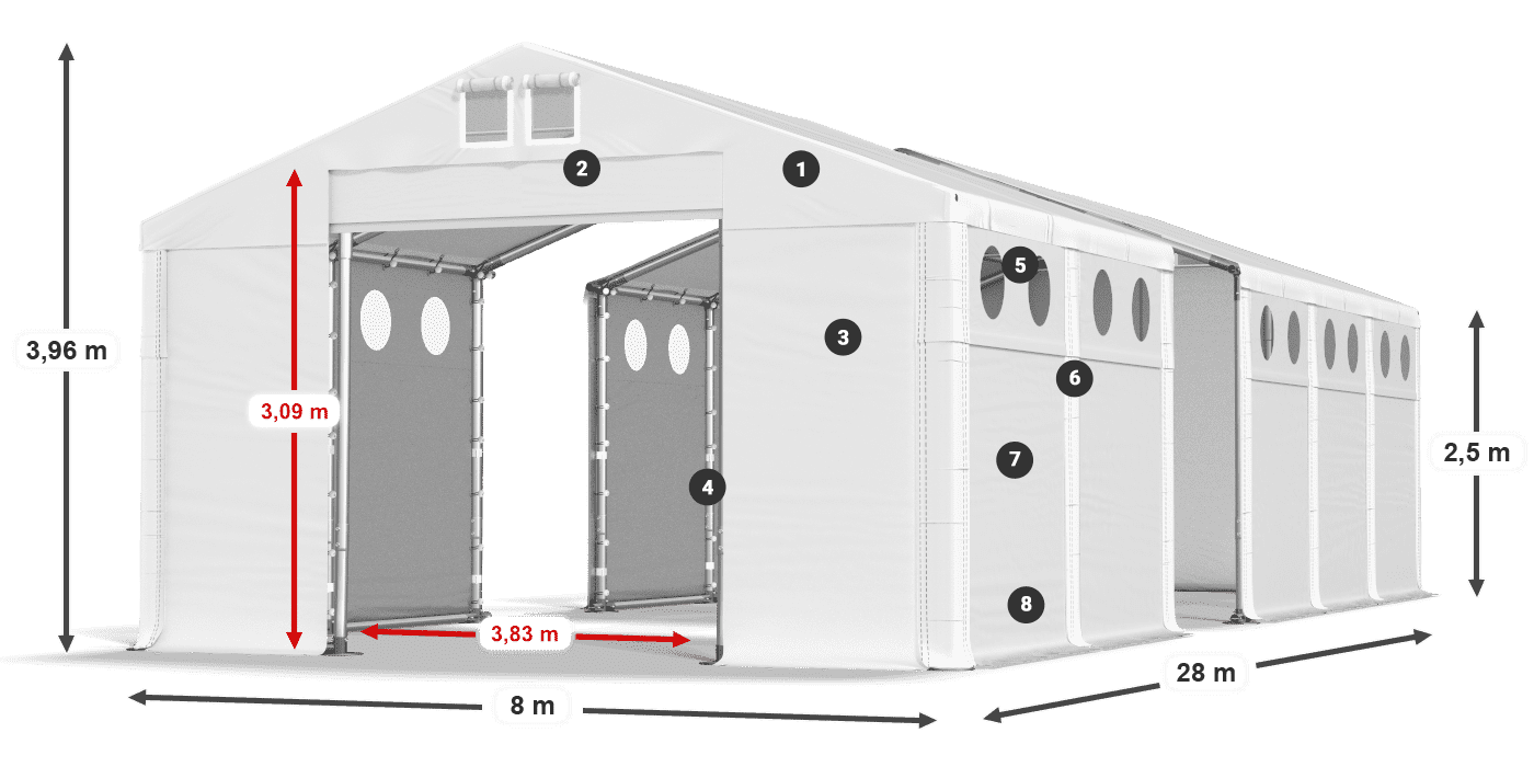 Tetto: MS 580 PVC Pareti: SD O 500 PVC 2.5m leggenda