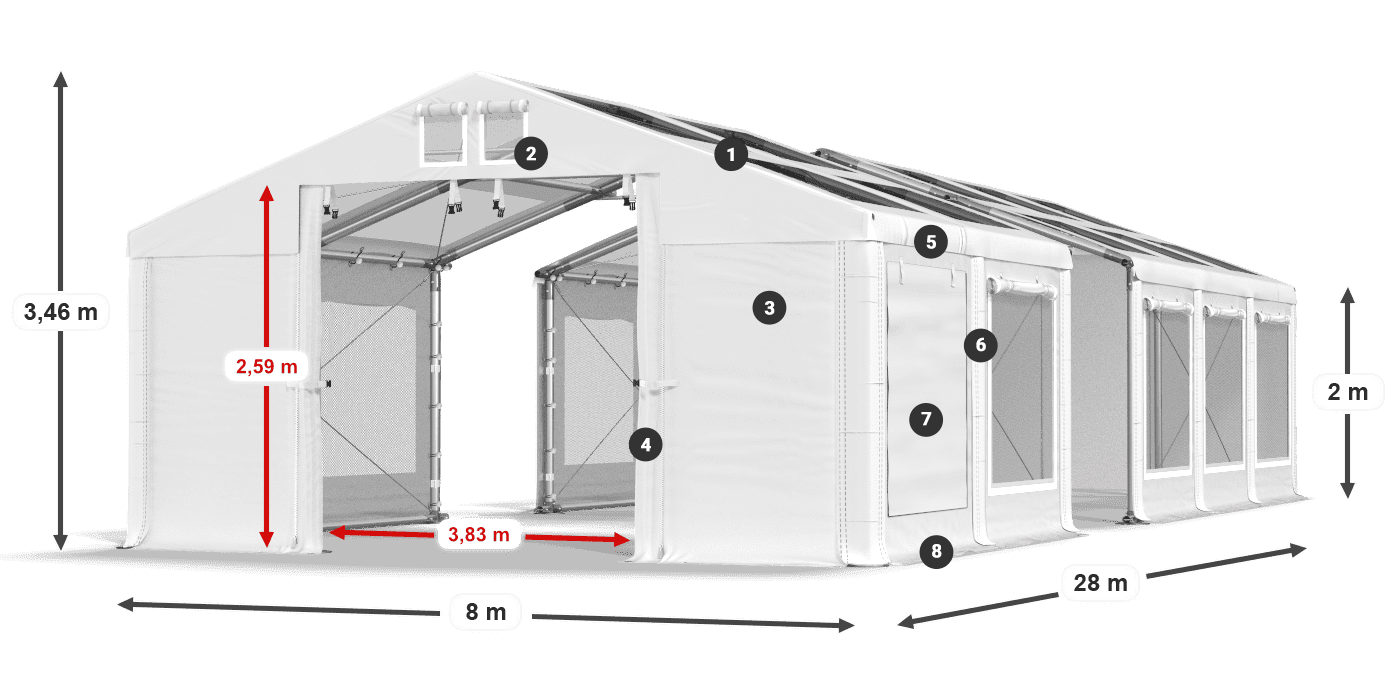 Tetto: MS T 580 PVC Pareti: SDM 500 PVC 2m leggenda