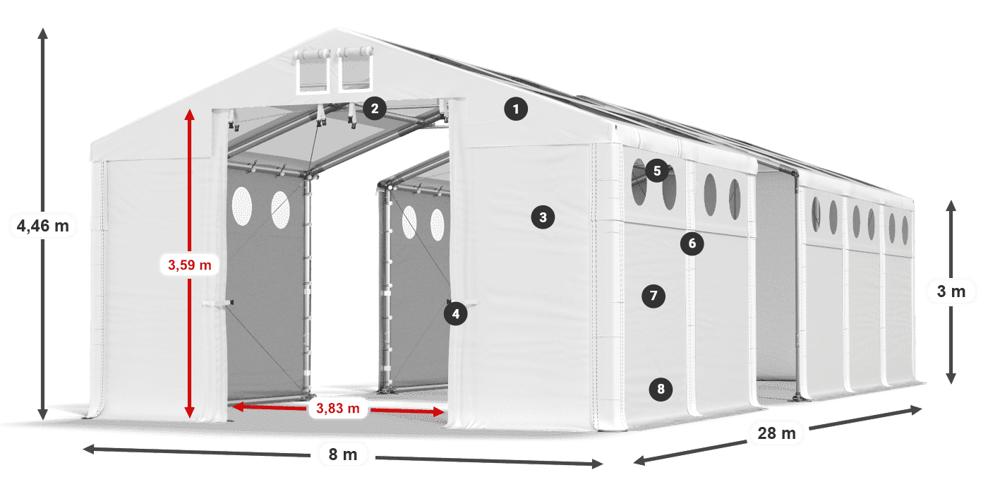 Tetto: MS T 580 PVC Pareti: FR O 620 PVC 3m leggenda