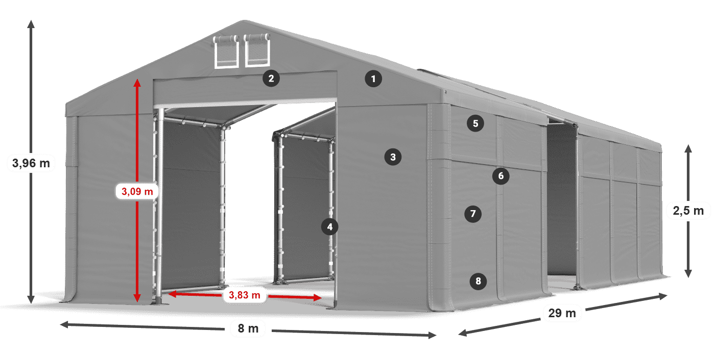 Tetto: MS 580 PVC Pareti: FR 620 PVC 2.5m leggenda