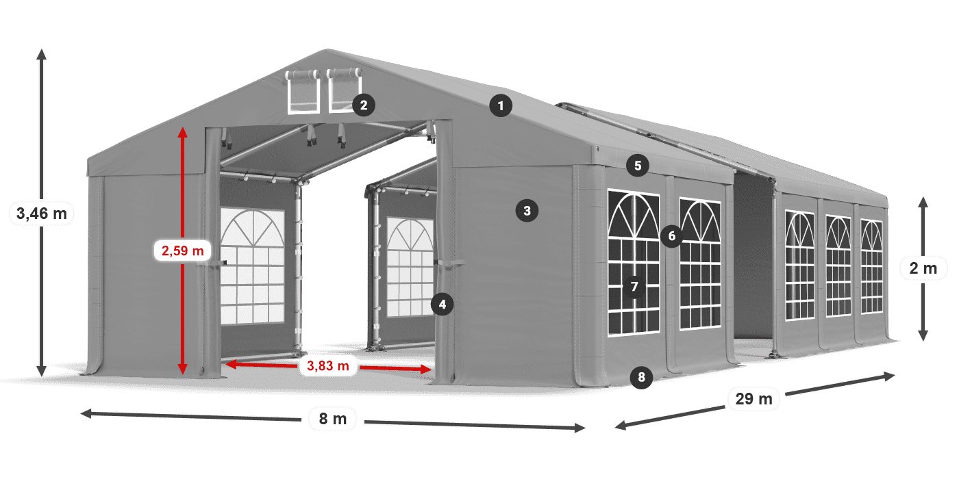Tetto: FR 620 PVC Pareti: SD 500 PVC 2m leggenda