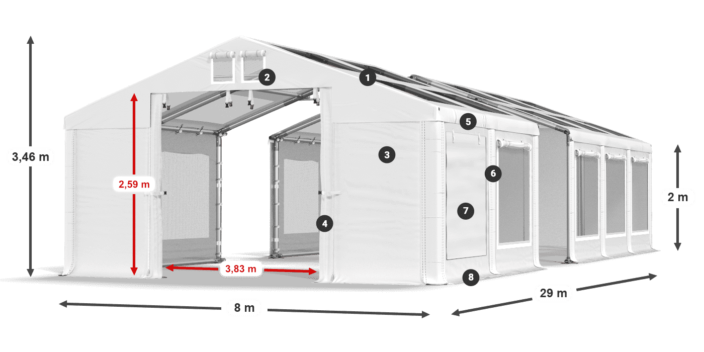 Tetto: MS T 580 PVC Pareti: SDM 500 PVC 2m leggenda