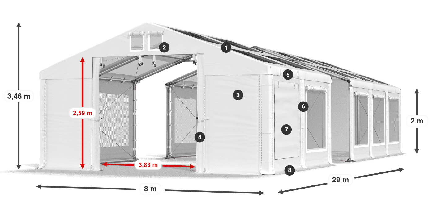 Tetto: MS T 580 PVC Pareti: SDM 500 PVC 2m leggenda